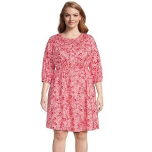 TERRA & SKY Fit‎ & Flare Button Front Dress Womens Size 16W Pink Red Floral NWT